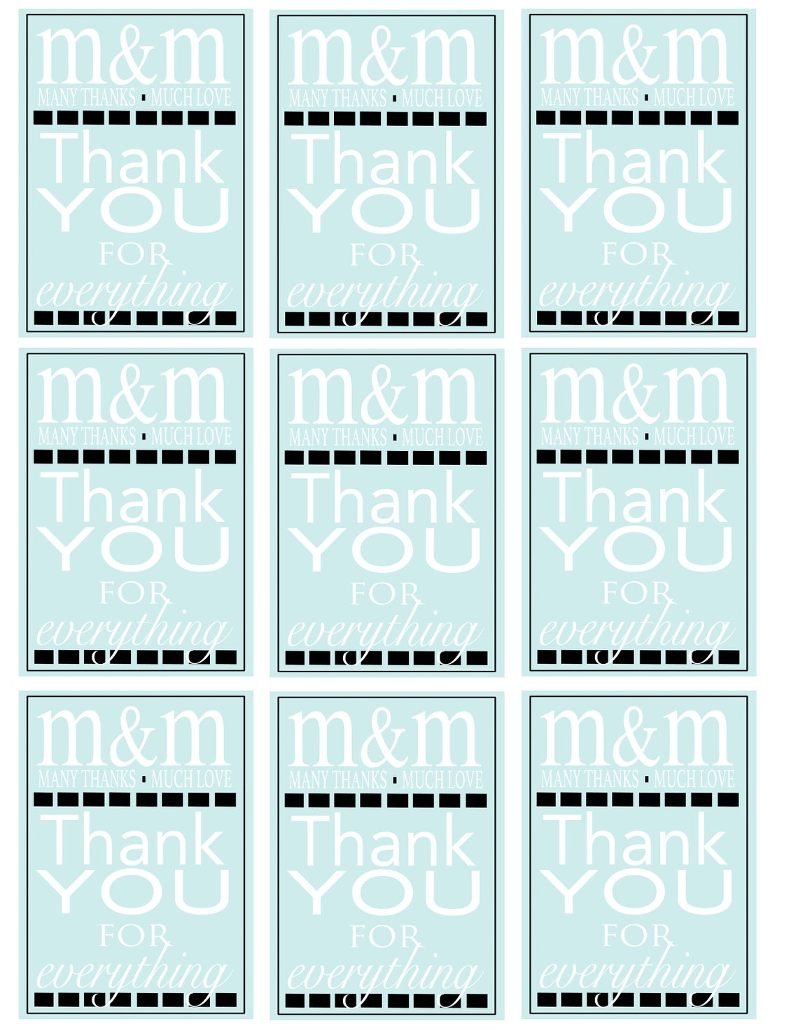 M&M many Thanks Much Love Thank You Card or Tag Printable Etsy