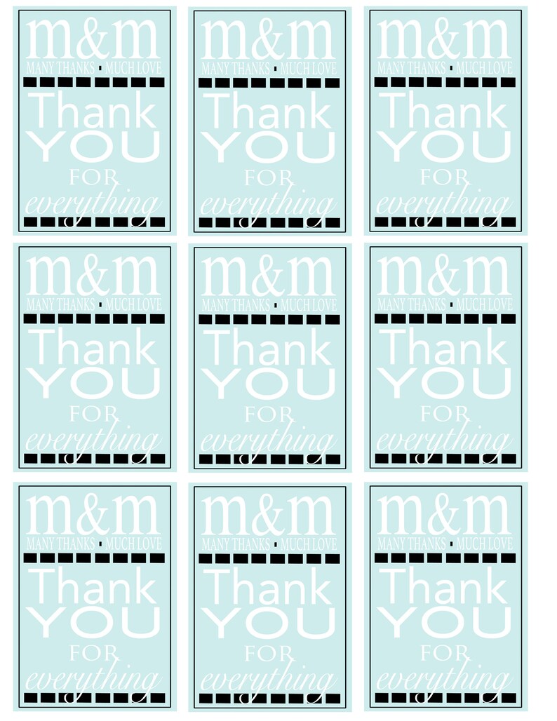 M&amp;M "many Thanks Much Love" Thank You Card or Tag Printable - Etsy