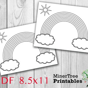 Rainbow Coloring Page with Clouds and a Sun, PDF, Instant Download, Digital Download, Rainbow Art