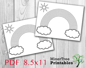 Rainbow Coloring Page: Clouds and Sun Art (PDF, Digital Download)