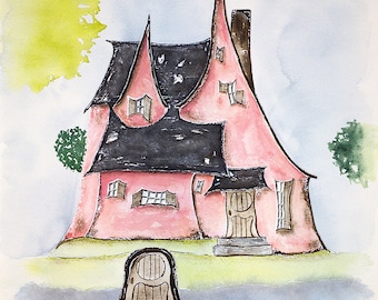 Instant Download Whimsical pink cottage print, Self Printable Wall Art, Printable Art, Digital Prints, Wall Art Prints, Nursery