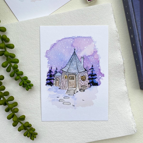 Magical Wizarding Scenes Print// A6 prints, magic castle, stationery, gift, witches, watercolour.