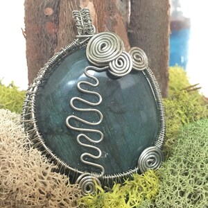 Wire Wrapped Silver Moon Energy Labradorite Crystal Pendant