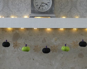 Pumpkin Garland Lime Green & Black, Autumnal, Fall Garland, Thanks Giving Garland, Halloween,Halloween Decoration, MADE TO ORDER