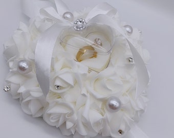 Wedding Ring Holder Foam Satin Rose Ring Pillow for 2 Rings Heart Ring Cushion Romantic Rose Wedding Favors Wanshop Heart Shaped Rose Wedding Ring Box