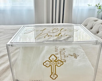 Caja de bautizo personalizada grande / Caja de bautizo / Paquete de bautizo / Juego de regalo de bautizo personalizado / Caja de bautizo acrílica