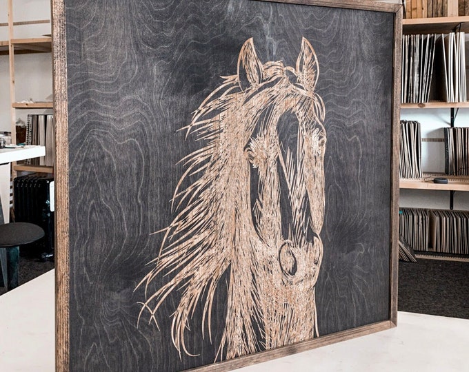 Hand-Sketched Horse Artwork | Horse Wall Art | Rustic Wooden Artwork | Horse Artwork | Horse Art | Horse Wall Decor | Western Wall Decor