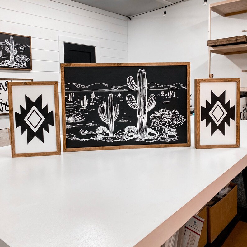 Desert Artwork Southwest Wood Wall Art Rustic Wall Decor Etsy