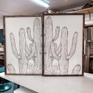 Wooden Cactus Wall Art: Southwestern Boho Decor, Two-Piece Set