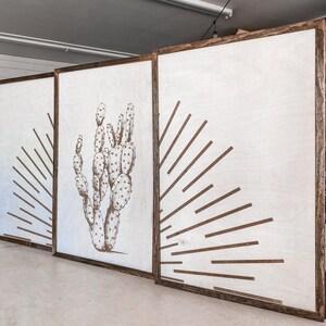 Cactus & Sun Wooden Wall Art: Laser Engraved Boho Decor