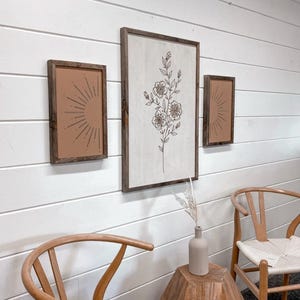 Flower Wood Wall Art, Boho Wall Decor, Flower Wall Art, Boho Art Set, Flower Wall Decor, Trendy Wall Decor, 3 Piece Art Set, Boho Flower Art