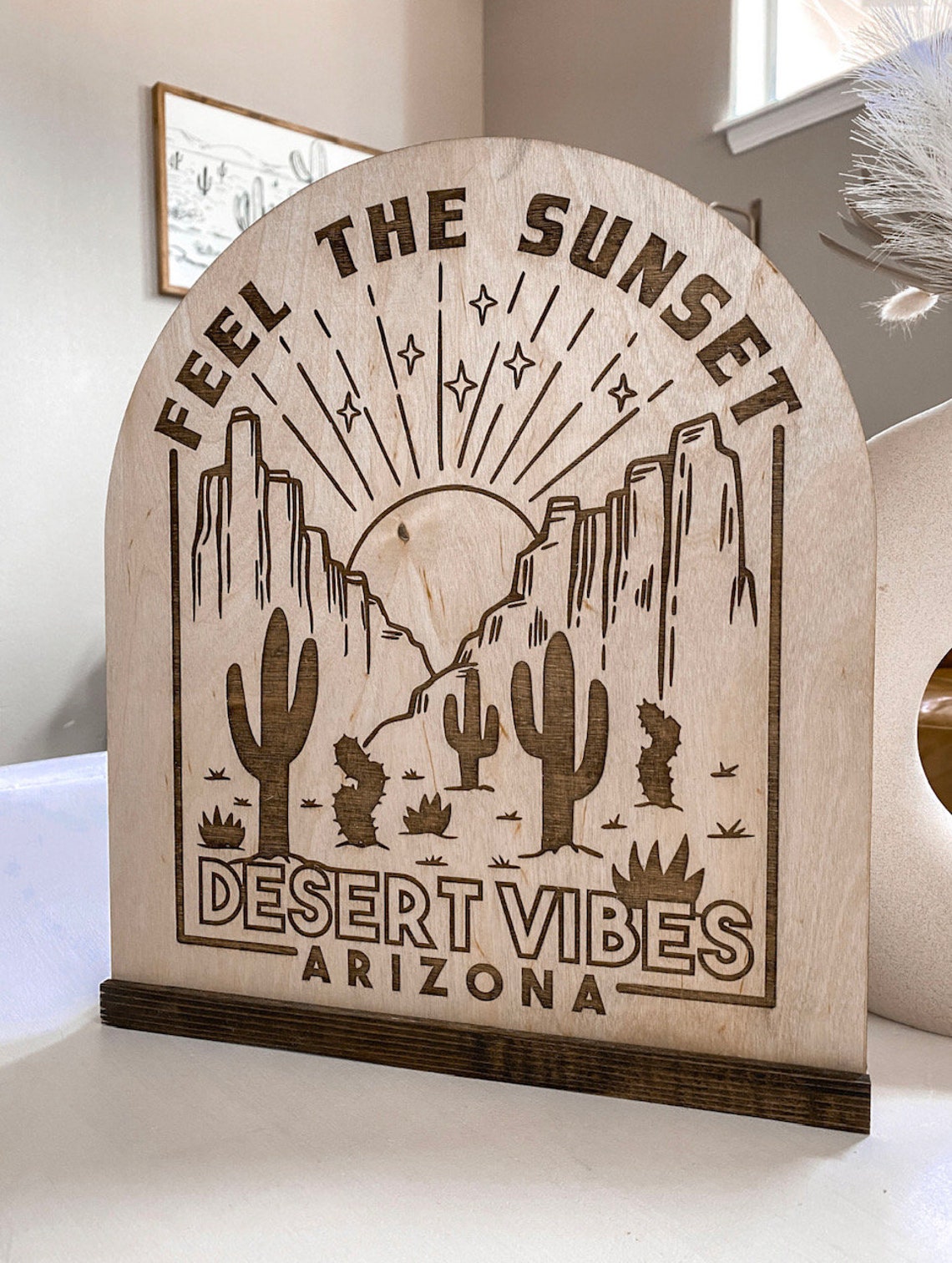 Laser Engraved Sign Arizona Desert Artwork Wood Art Etsy