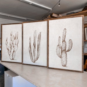 Boho Cactus Wooden Artwork Set: Engraved Wood Wall Decor
