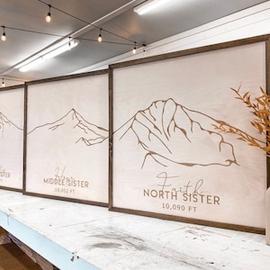 Three Sisters Mountain Laser Engraved Artwork | Sisters Oregon | Central Oregon Mountain Landscape Wall Art | Mountain Wall Decor