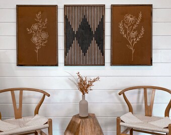 Flower & Aztec Wood Wall Art: Boho Southwest Decor