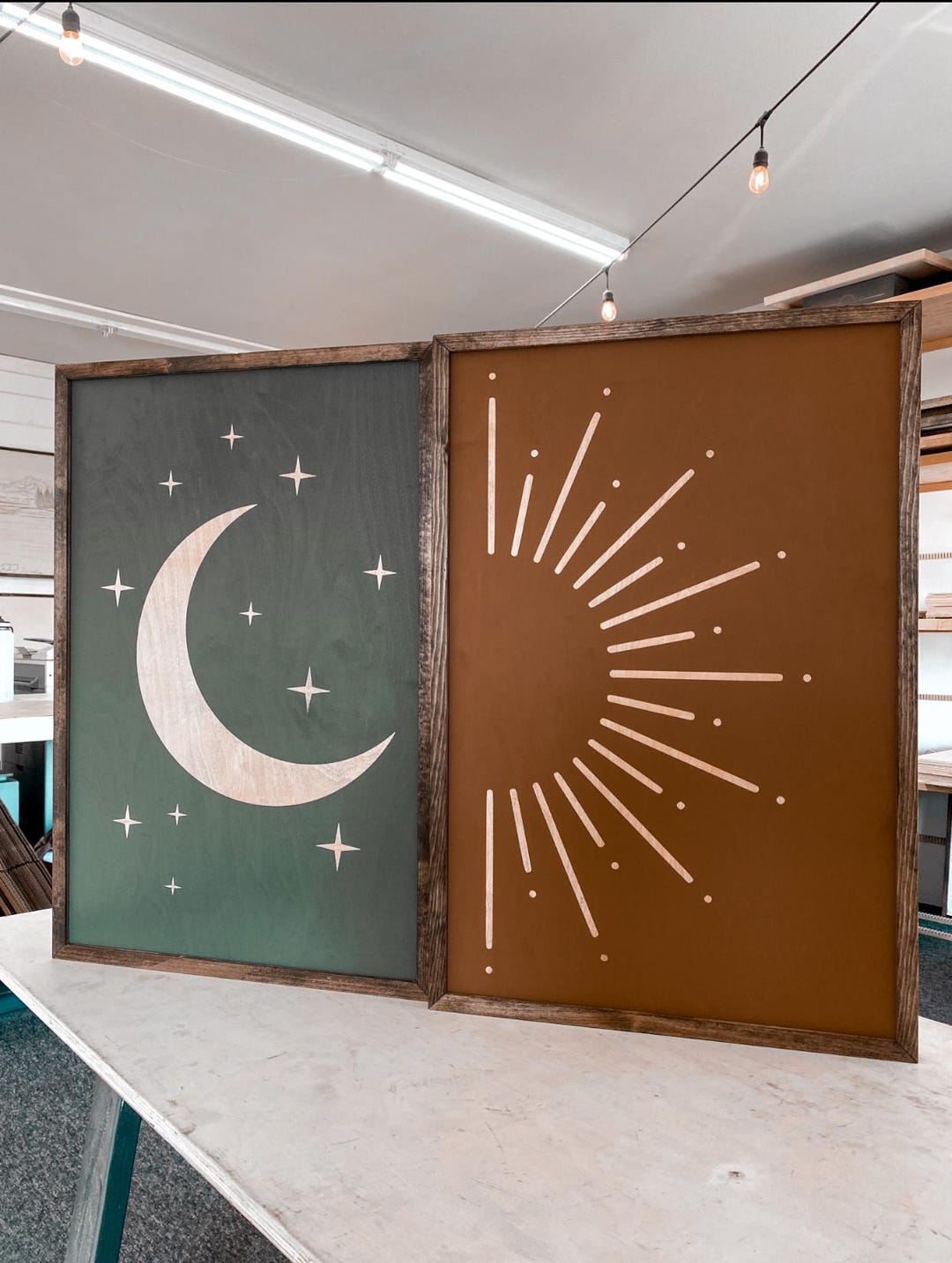 Moon & Sun Wood Wall Art Set: Boho Terra-cotta Decor - Etsy