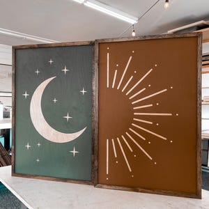 Moon & Sun Wood Wall Art Set: Boho Terra-cotta Decor