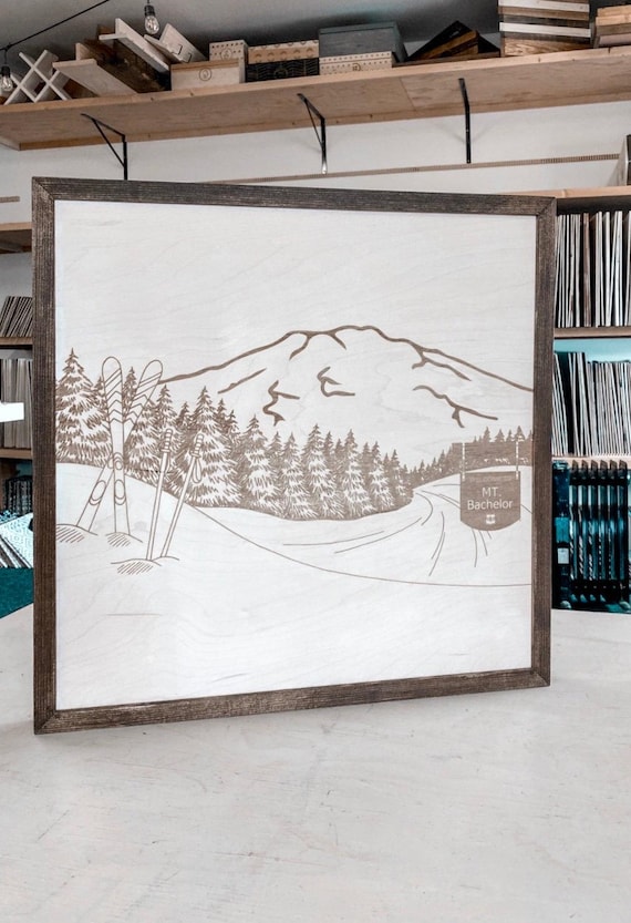 Mount Bachelor Oregon engraved Wood Artwork