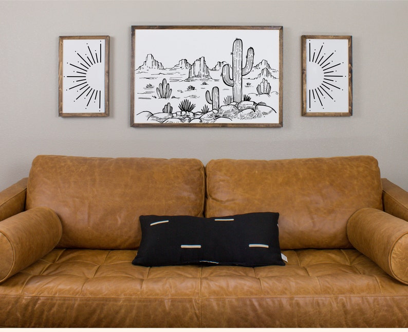 Cactus Desert Sun Burst Wall Art Wooden Wall Decor Wood Signs For Wall Decor Framed Desert Print Aztec Boho Wall Art