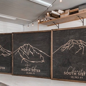 Three Sisters Mountain Laser Engraved Artwork / Sisters Oregon / Arte murale del paesaggio montano dell'Oregon centrale / Decorazione murale della montagna