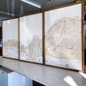 Hand Sketched Design Smith Rock Oregon Wood Wall Art | Large Wall Art | Smith Rock Oregon | Smith Rock State Park | Oregon Wall Art