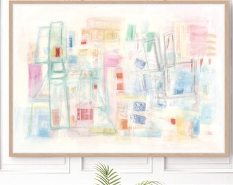 Horizontal Wall Art, Pastel Abstract Wall Art, Colorful Art Print, Colorful Abstract Painting, Modern Joyful Wall Decor Trendy Wall Art