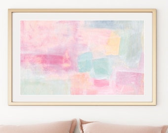 Pastel Colorful Abstract Painting, Pink Wall Art Print Horizontal Wall Art, Cute Nursery Print, Cute Aesthetic Girly Print Preppy Dorm Decor