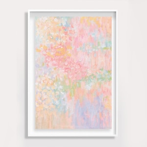 Pastel Wall Art Pink and Orange Impressionist Floral Painting Colorful Flowers Living Room Wall Art Abstract Flowers Cute Girly Wall Decor