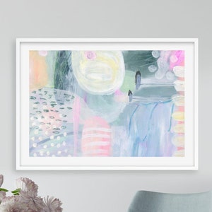 Horizontal Wall Art, Pastel Abstract Wall Art, Large Art Print, Colorful Abstract Painting, Joyful Wall Decor, Danish Pastel Decor