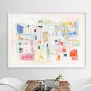 Horizontal Pastel Abstract Art Print, Wall Art Bright Colorful Abstract Painting, Modern Joyful Wall Decor, Danish Pastel Wall Art