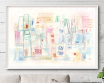 Horizontal Wall Art, Pastel Abstract Wall Art, Colorful Art Print, Colorful Abstract Painting, Modern Joyful Wall Decor Trendy Wall Art