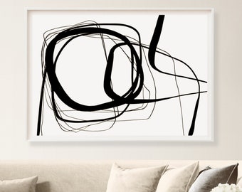 Minimalist Black and White Wall Art, Abstract Horizontal Wall Art, Large Art Print Minimal Modern Wall Decor Line Art Unique Gift Idea 24x36