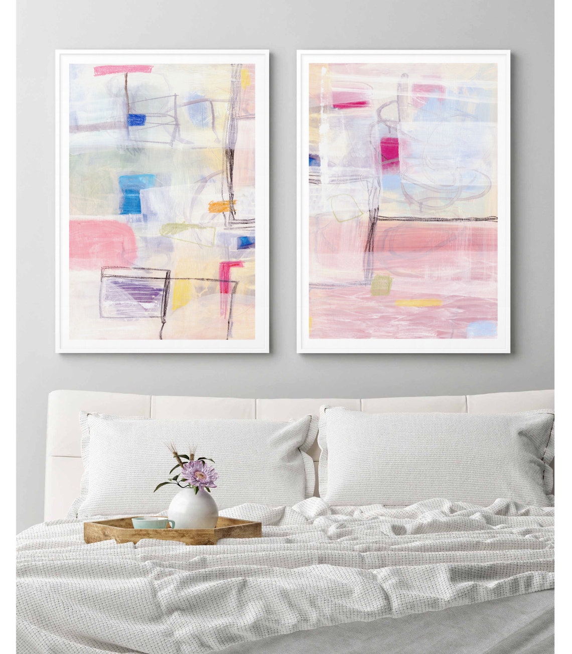 Pastel Abstract Wall Art Set of 2 Large Art Prints Colourful Etsy