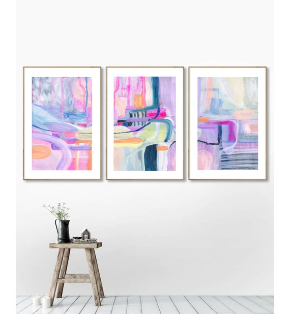 Set of 3 Abstract Art Prints 3 Piece Wall Art Colorful Etsy