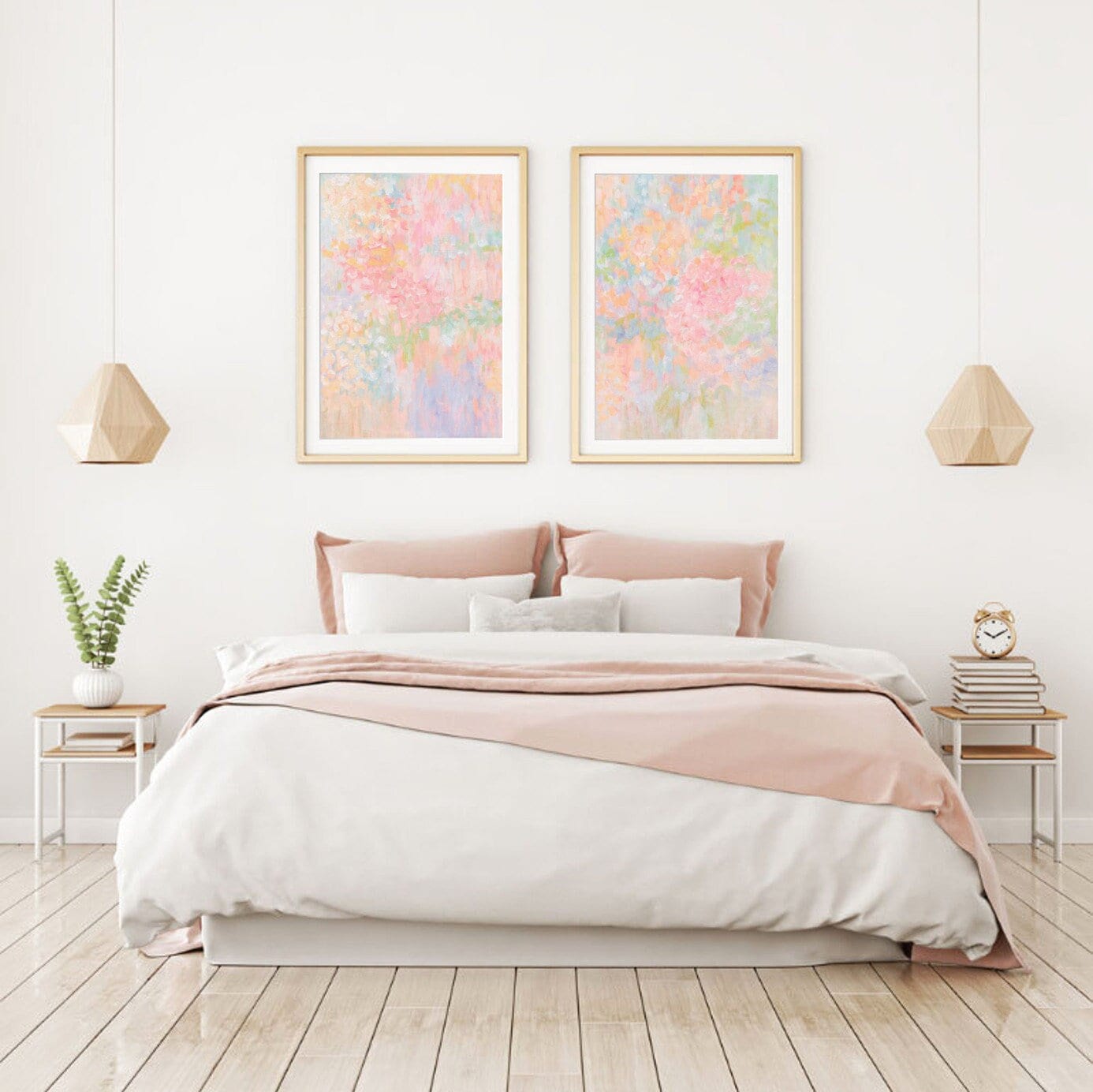 Pastel Wall Art Flowers Art 2 Prints Set Colorful Girly Living Room Decor Light Pink Orange Impressionist Painting Cute Preppy Aesthetic Art