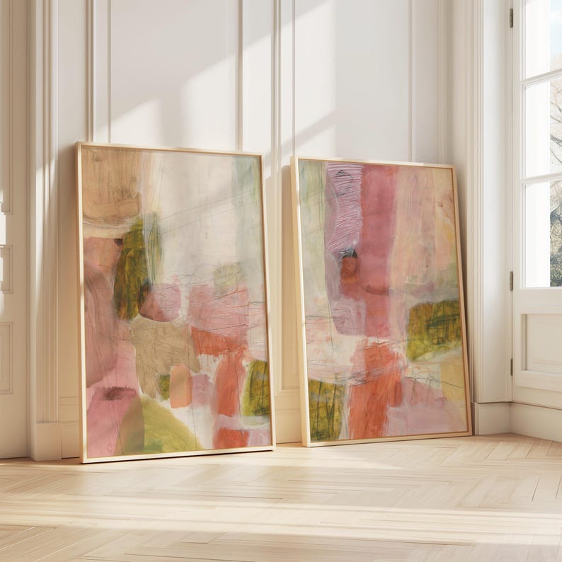 Abstract Beige Olive Green Art Prints, Calming Living Room Canvas, Set of 2 image 9