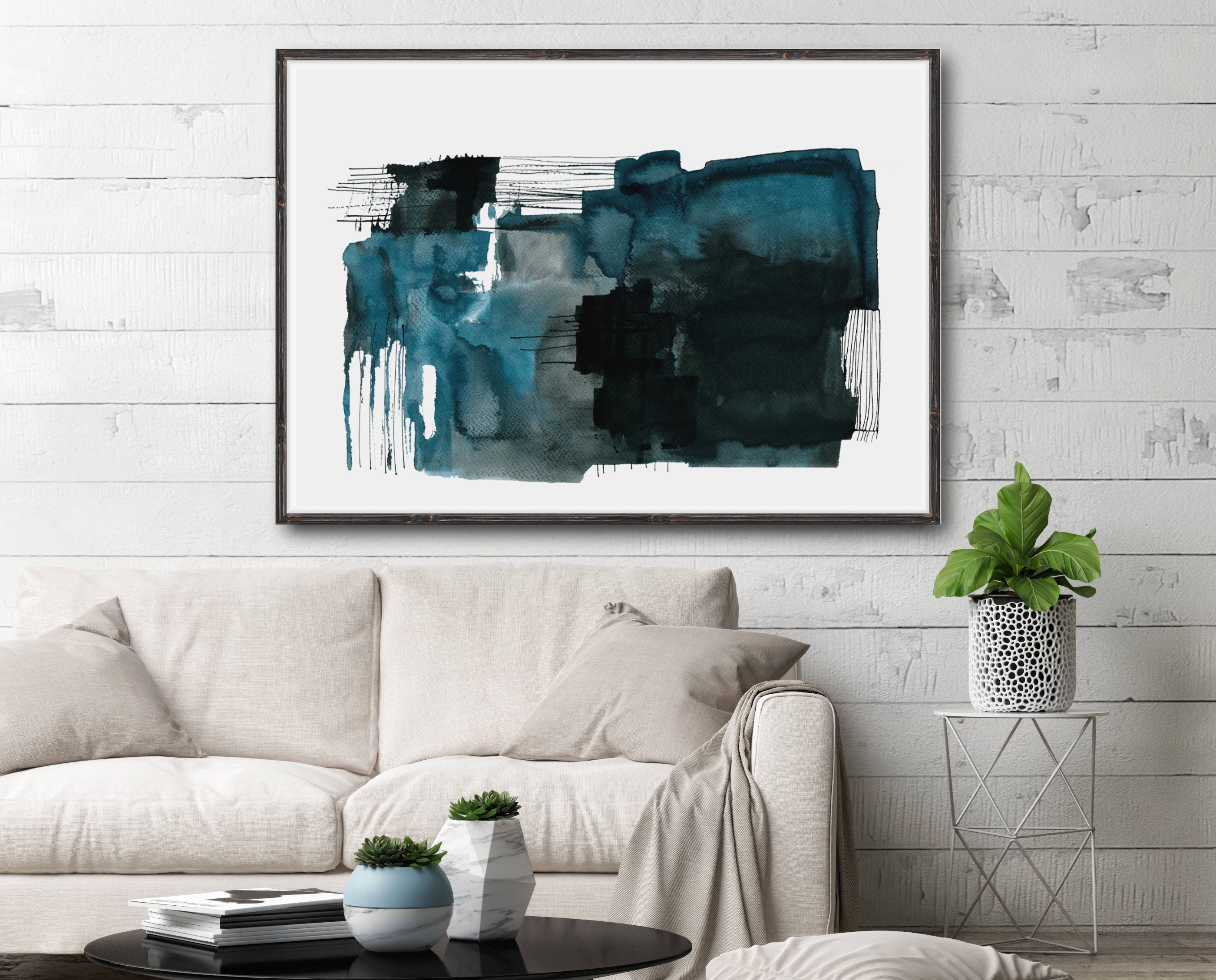 teal wall art horizontal abstract painting dark green art etsy teal wall art horizontal