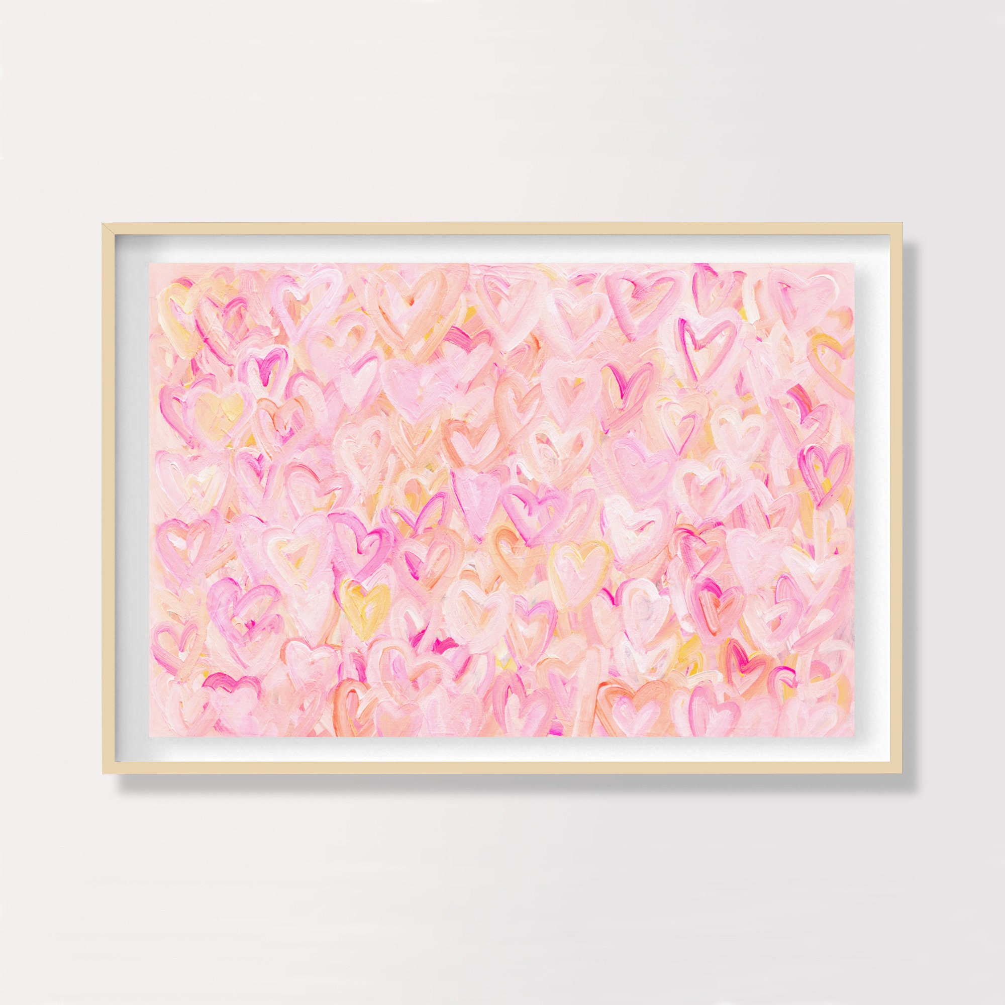 Pastel Pink and Orange Large Wall Art Print, Canvas Wall Art, Heart Wall Art, Nursery Love Print  Large Horizontal Girly Cute Dorm Wall Art