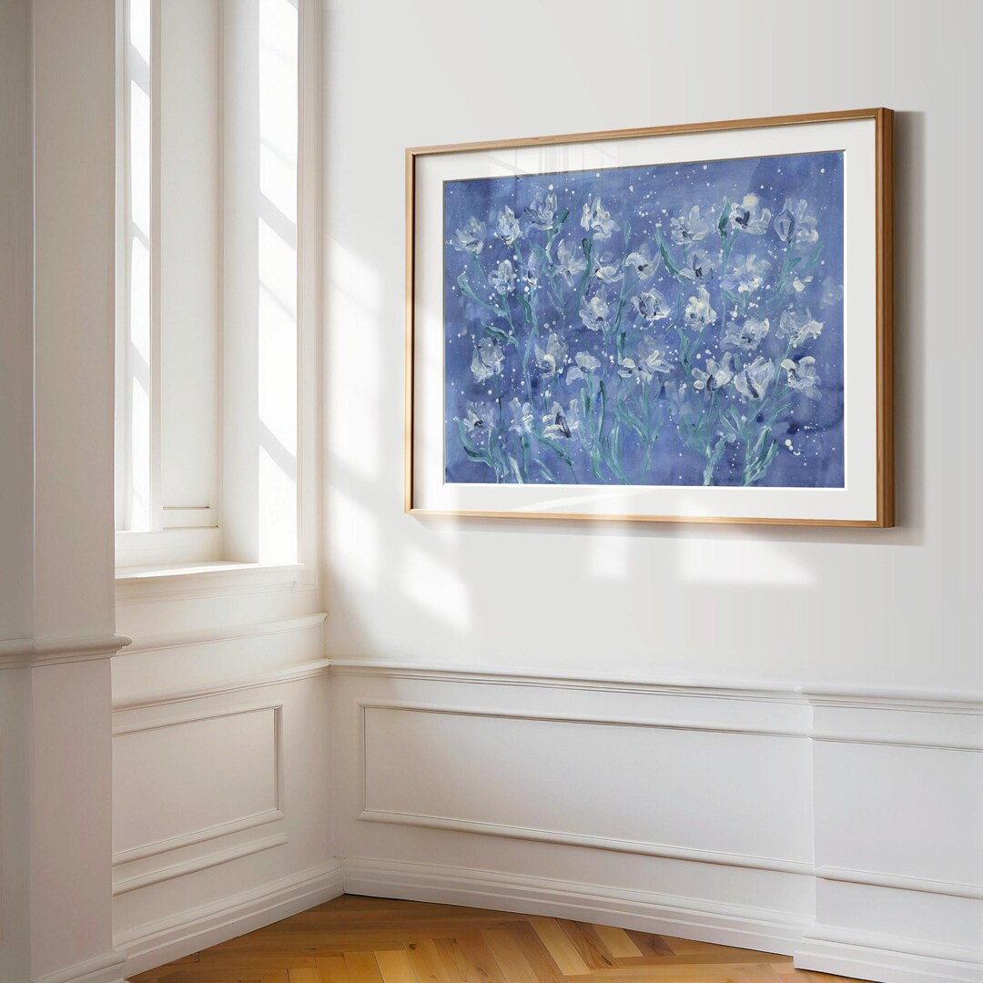 Navy Blue & White Botanical Wall Art Print, Grandmillennial Wall Decor ...