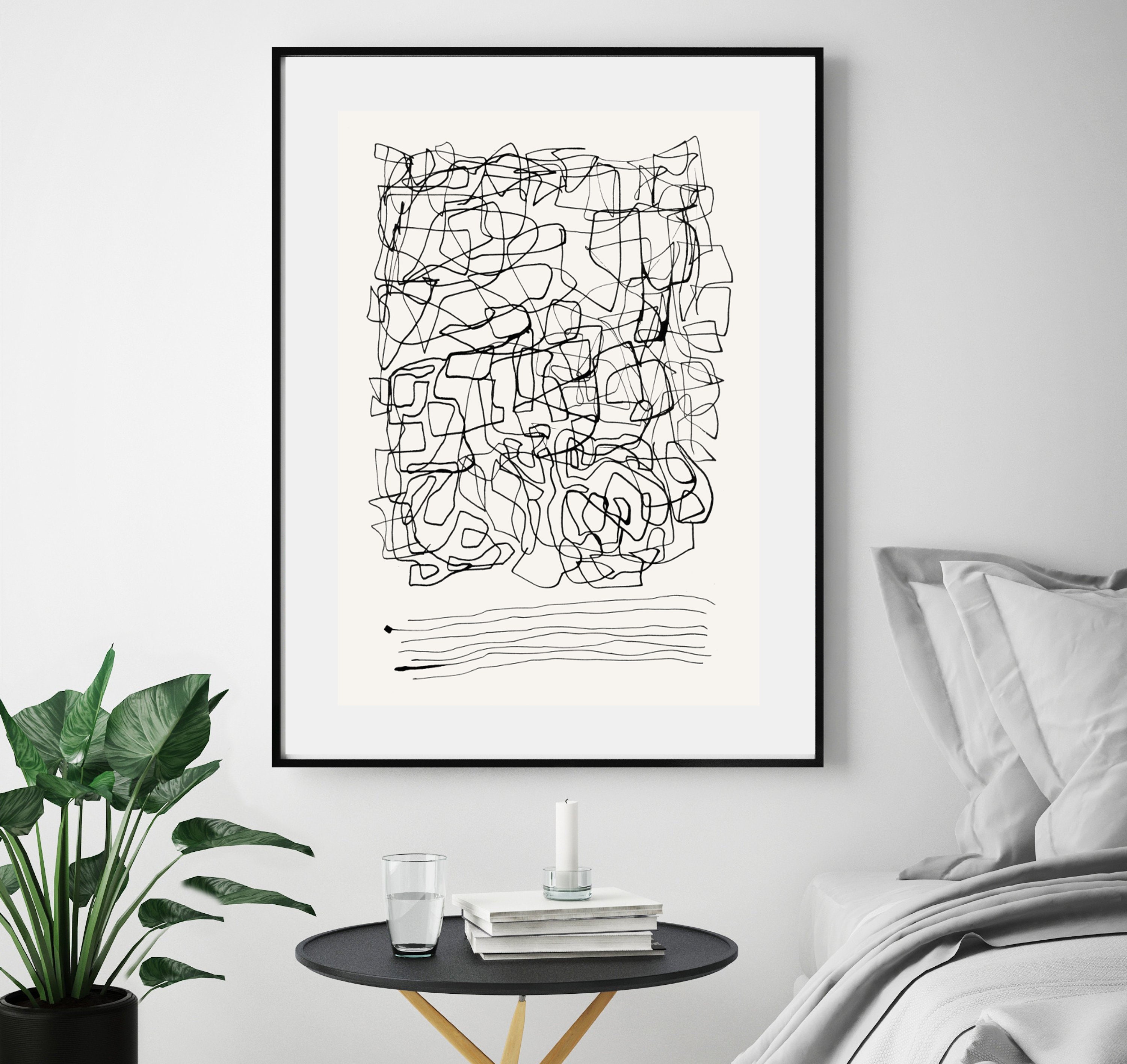 Black and White Wall Art Line Art Abstract Art Print Large | Etsy