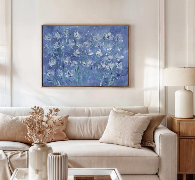 Navy Blue & White Botanical Wall Art Print, Grandmillennial Wall Decor ...