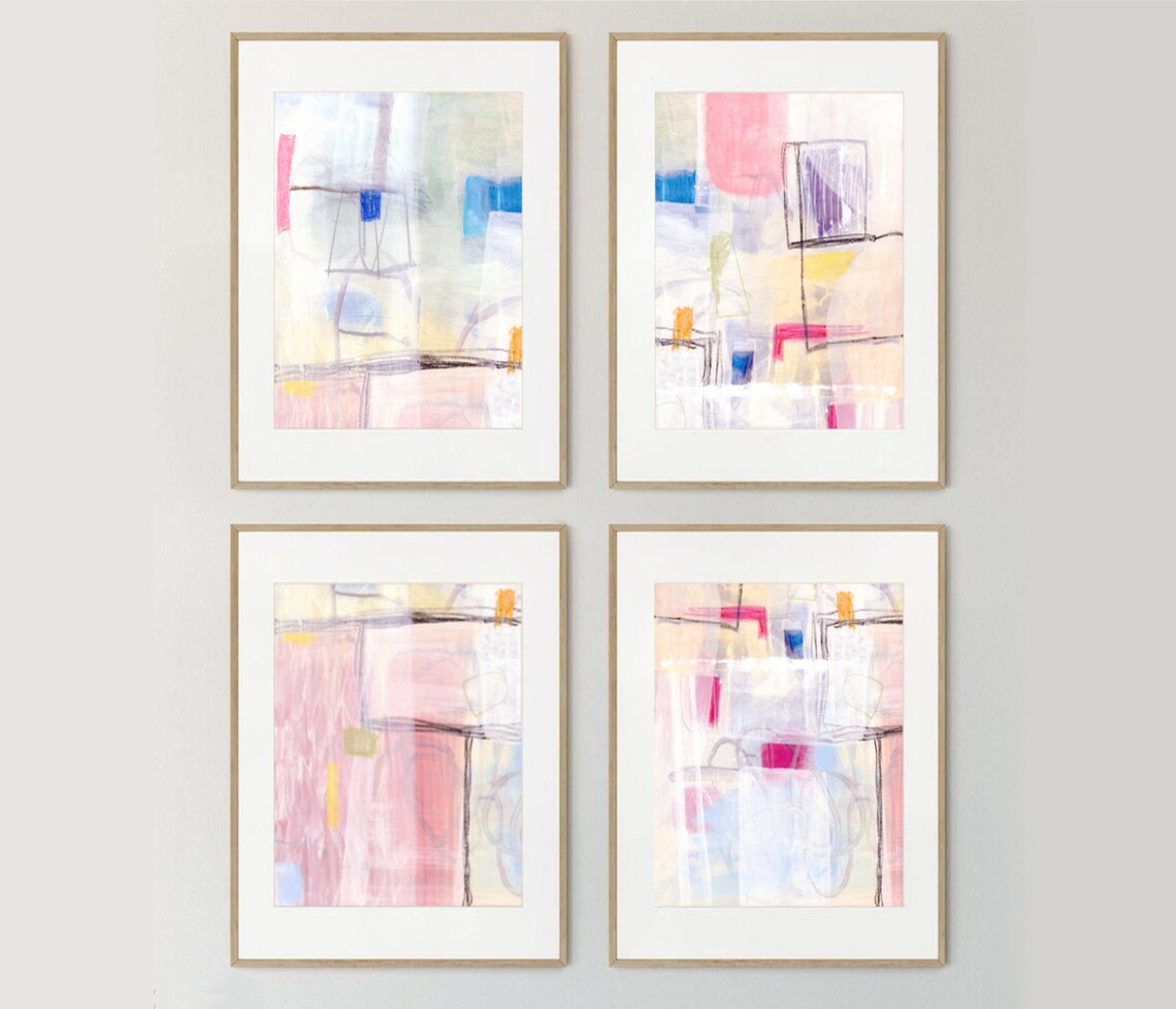 4 Piece Wall Art Pastel Abstract Prints Cute Colorful Set of - Etsy