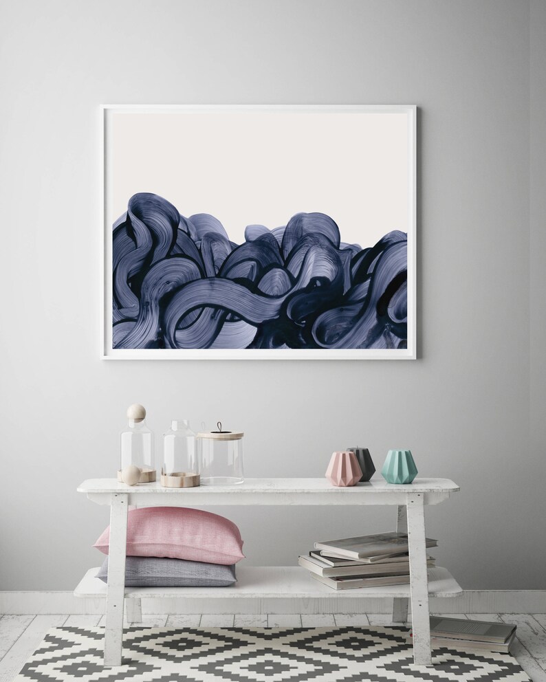 Navy Blue Wall Art Horizontal Abstract Art Print Large Art Etsy