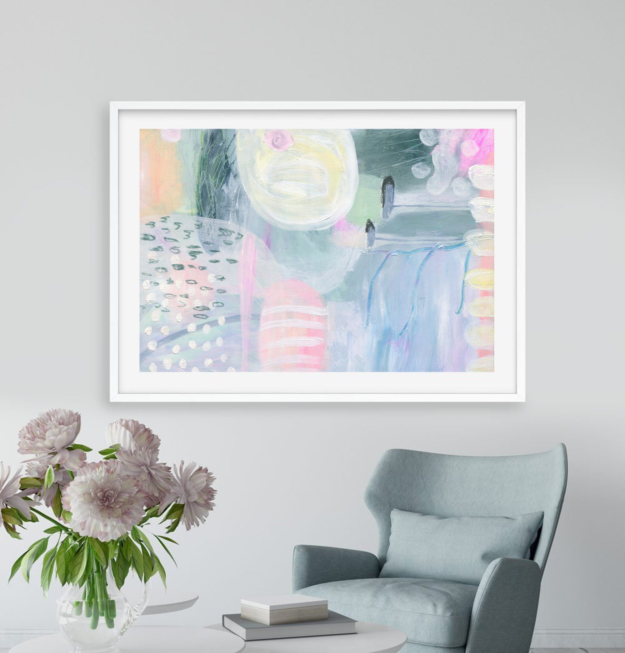 Horizontal Wall Art Pastel Abstract Wall Art Large Art Etsy