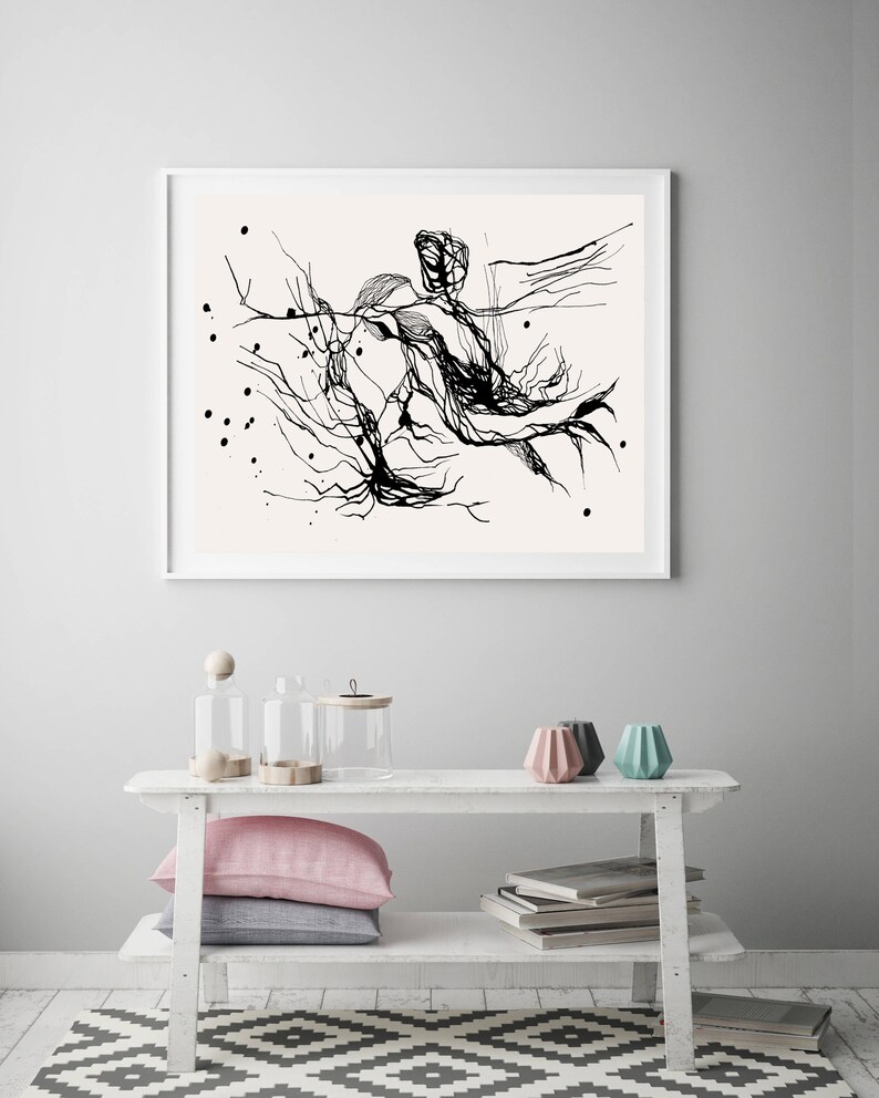Black and White Wall Art Botanical Drawing Horizontal Large Etsy
