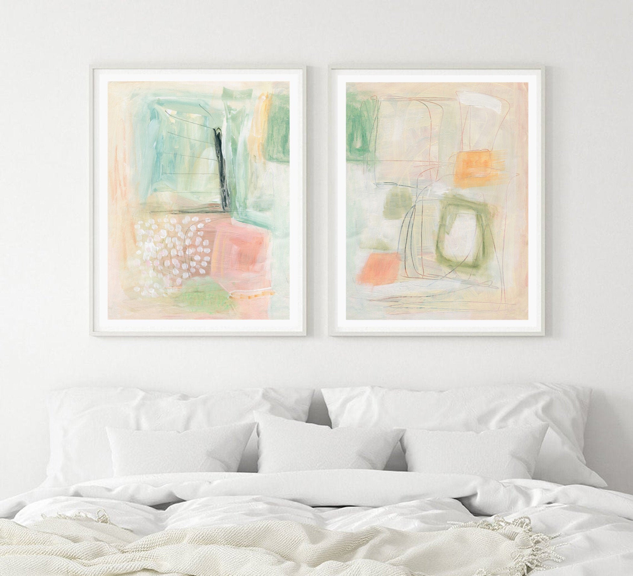Pastel Abstract Wall Art Large Art Prints Set of 2 Horizontal Etsy