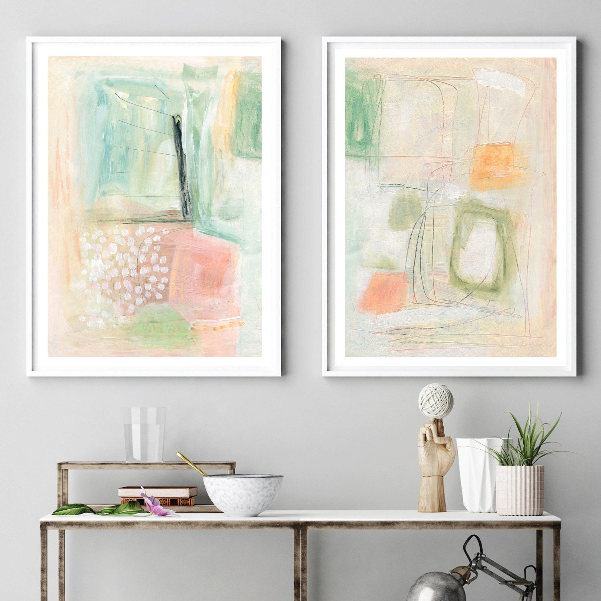 Pastel Abstract Wall Art Large Art Prints Set of 2 Horizontal Etsy
