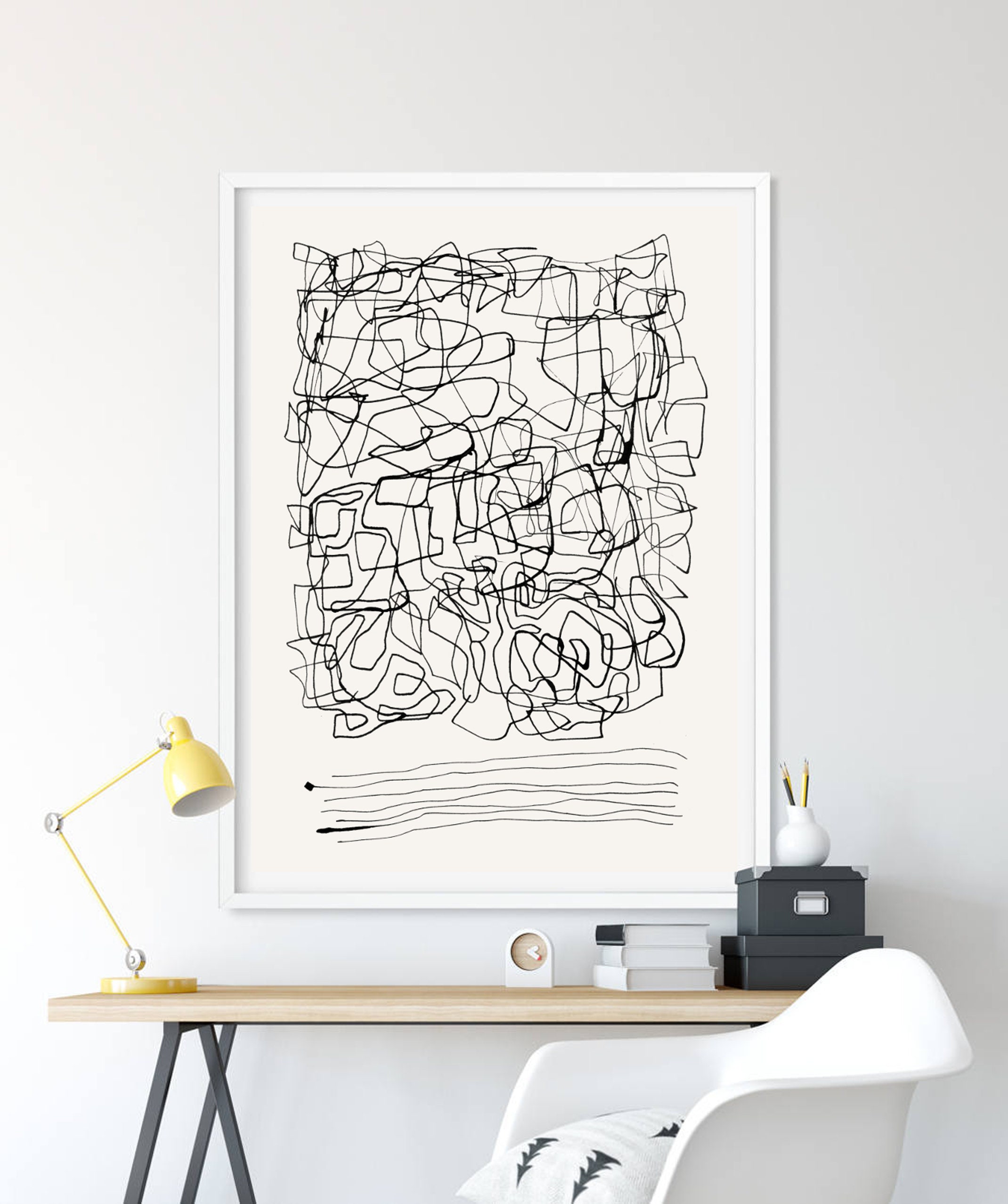 Black and White Wall Art Line Art Abstract Art Print Large | Etsy