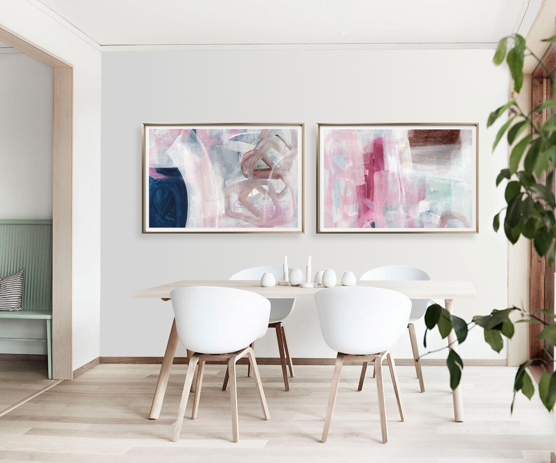 Long Horizontal Wall Art Set of 2 Large Art PRINTS Pastel Etsy Canada