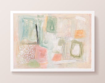 Cream Wall Art, Pastel Abstract Painting, Large Art Print of a Bright Abstract Painting Classy Wall Art Horizontal Wall Art, Trendy Print